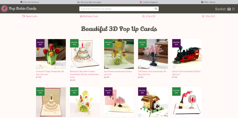 Bespoke e-commerce development for Pop Robin Cards