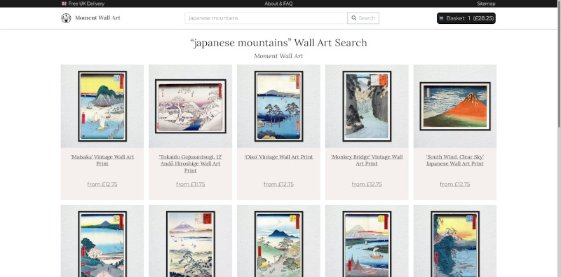 Custom e-commerce search development for Moment Wall Art