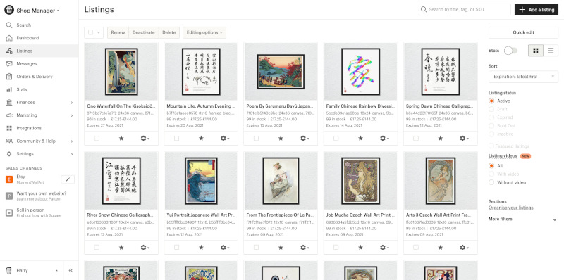 Etsy integration for Moment Wall Art